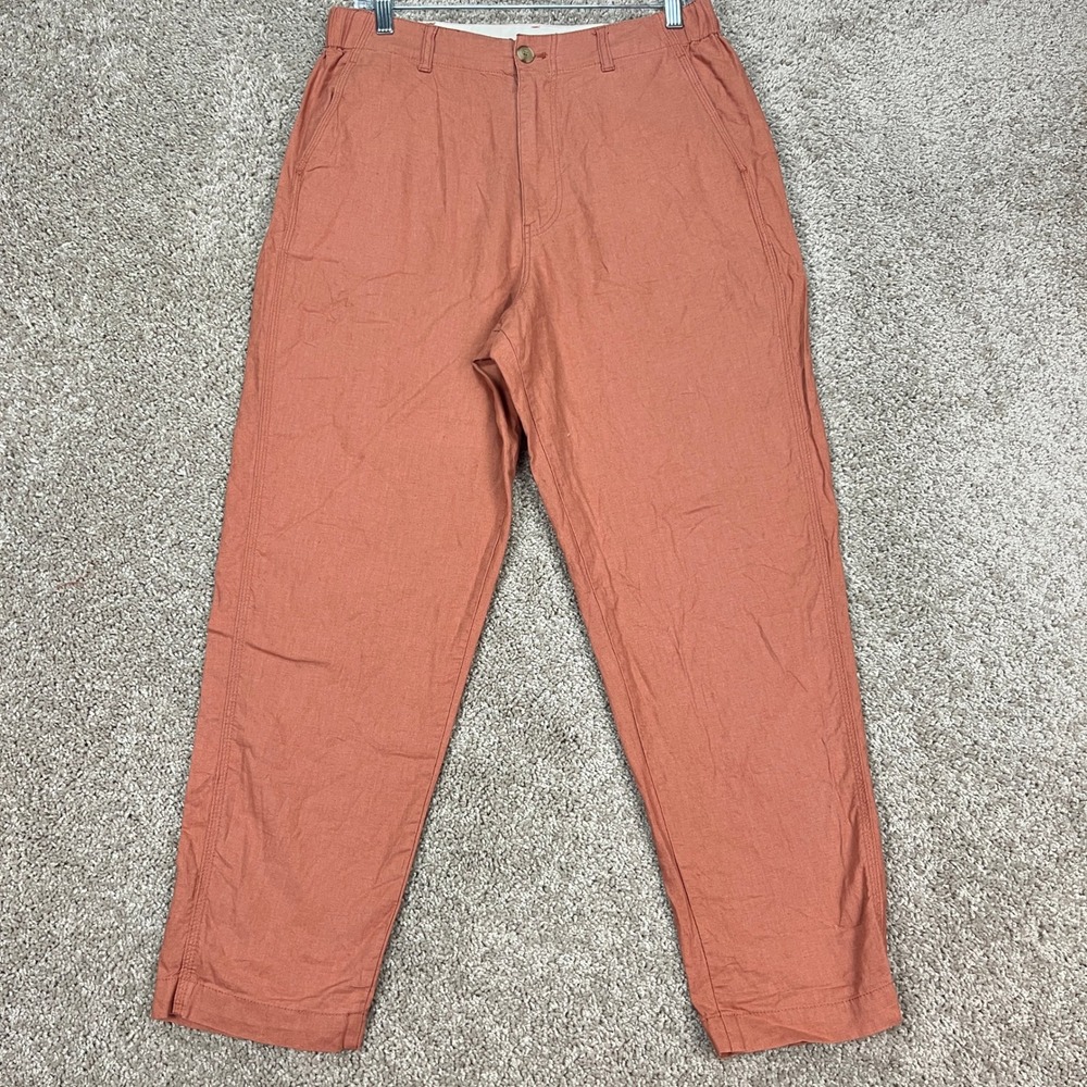 UNIQLO Men's Cotton Linen Blend Relaxed Fit Pants Orange Casual Medium Elastic